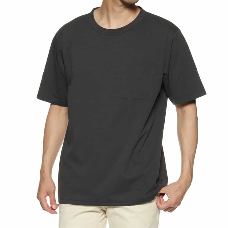 BARNEYS NEW YORK ストライプクレープ素材 ポケットTシャツ DARK GRAY