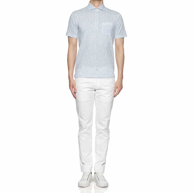 BARNEYS NEW YORK 小花柄プリント鹿の子ポロシャツ BLUE