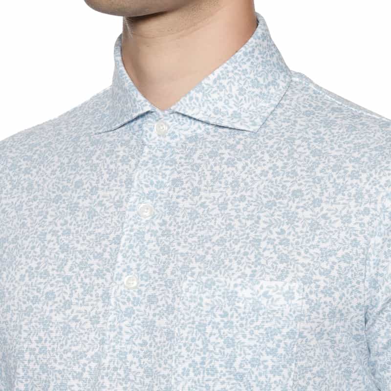 BARNEYS NEW YORK 小花柄プリント鹿の子ポロシャツ BLUE