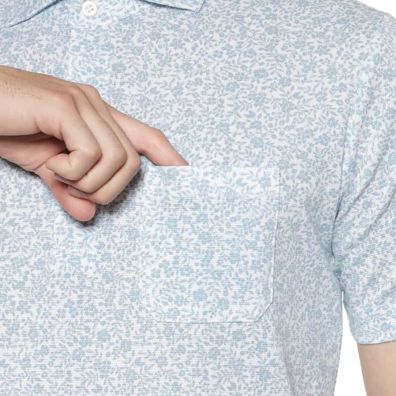 BARNEYS NEW YORK 小花柄プリント鹿の子ポロシャツ BLUE