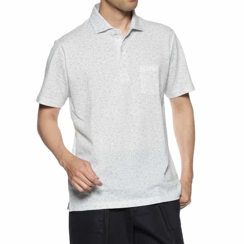 BARNEYS NEW YORK 小花柄プリント鹿の子ポロシャツ GRAY