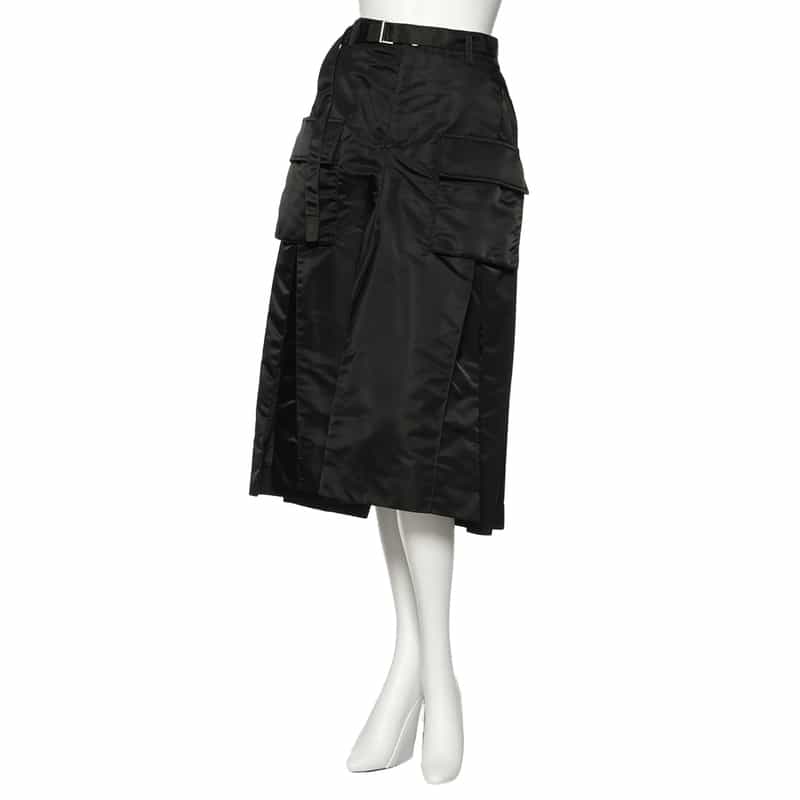 SACAI ナイロンツイル サイドスリットスカート BLACK