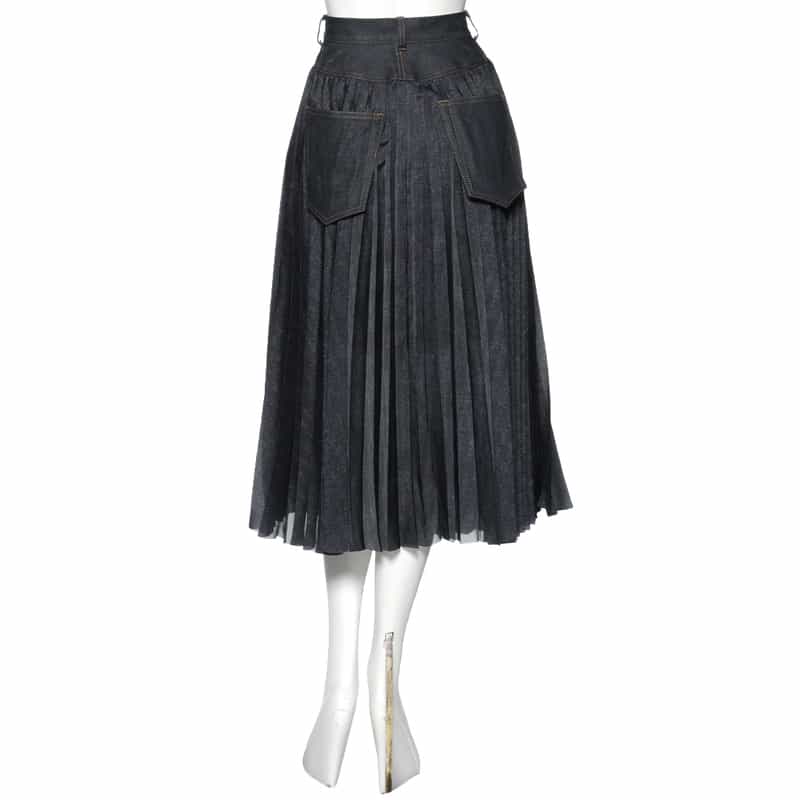 SACAI デニム プリーツスカート NAVY
