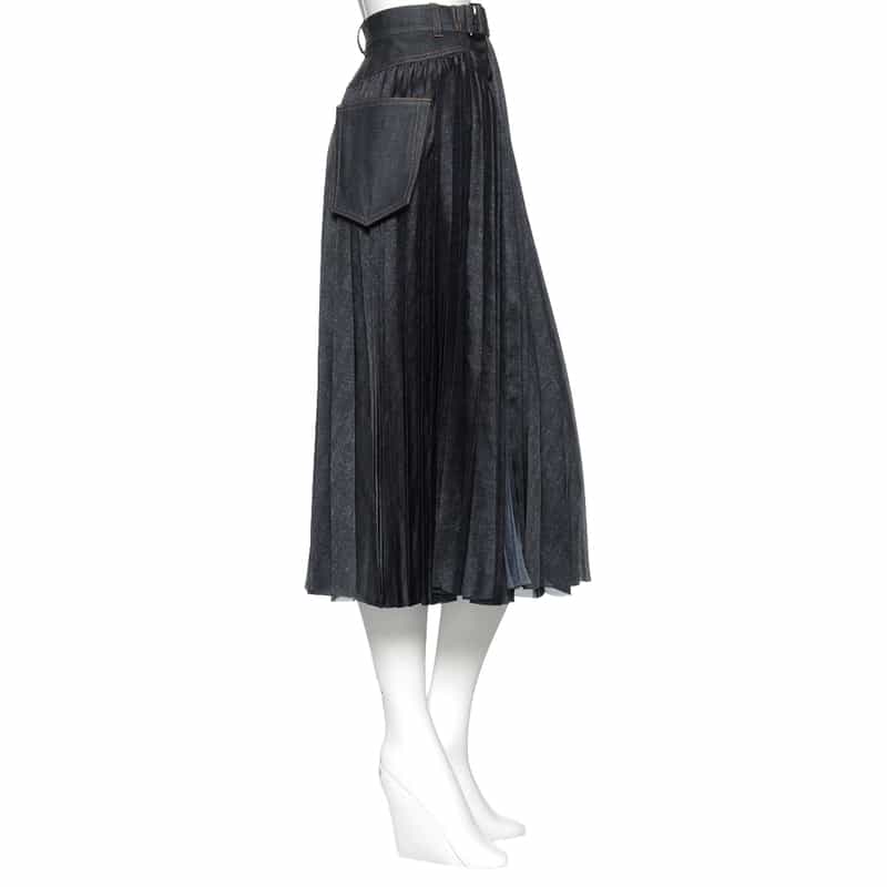 SACAI デニム プリーツスカート NAVY