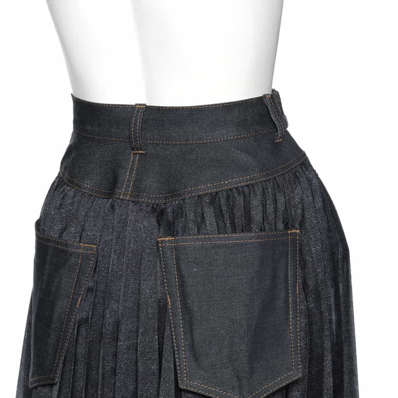 SACAI デニム プリーツスカート NAVY