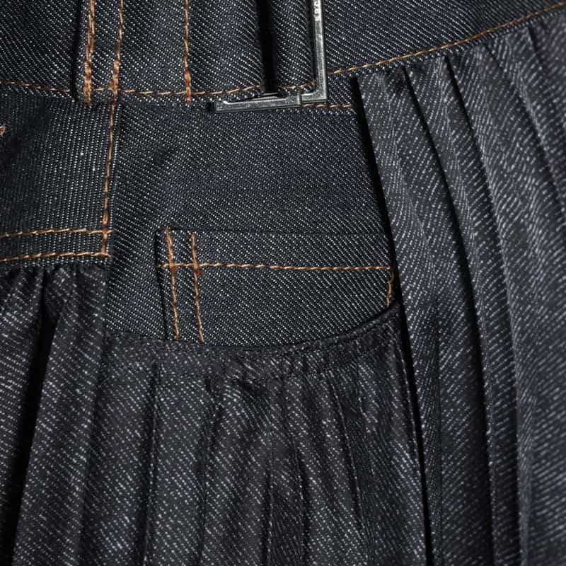 SACAI デニム プリーツスカート NAVY