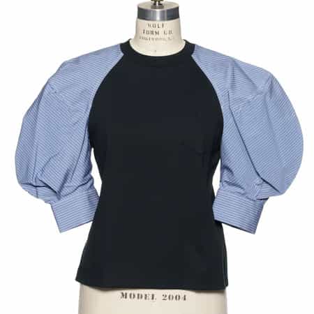 国内【sacai】コンビネーション パフスリーブニットプルオーバー コンビネーション パフスリーブニットプルオーバー（2235422