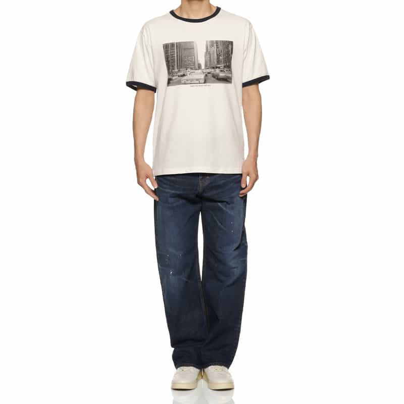 BARNEYS NEW YORK フォトプリント リンガーTシャツ WHITE