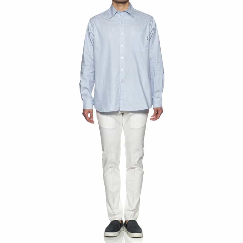 BARNEYS NEW YORK "BARNEYS" タグ付きストライプ柄レギュラーカラーシャツ LT BLUE