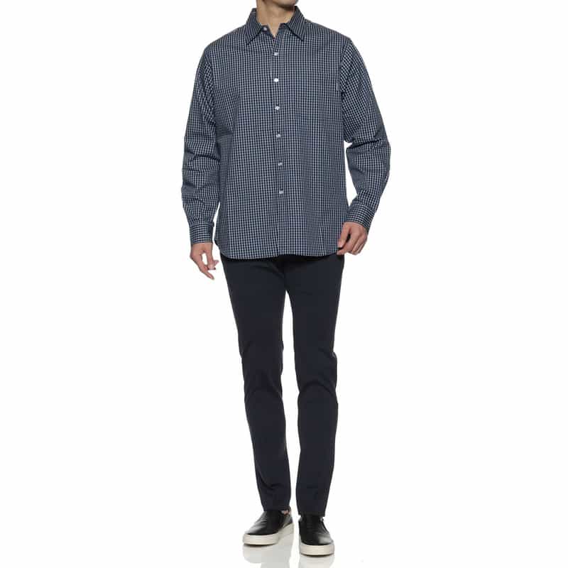 BARNEYS NEW YORK "BARNEYS" タグ付きチェック柄レギュラーカラーシャツ NAVY