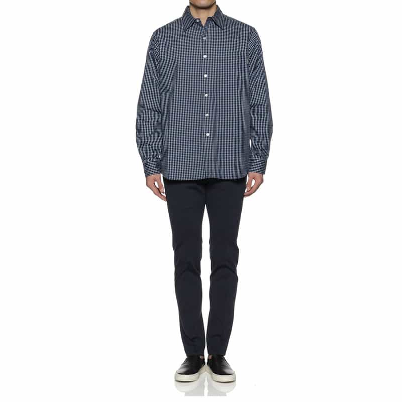 BARNEYS NEW YORK "BARNEYS" タグ付きチェック柄レギュラーカラーシャツ NAVY