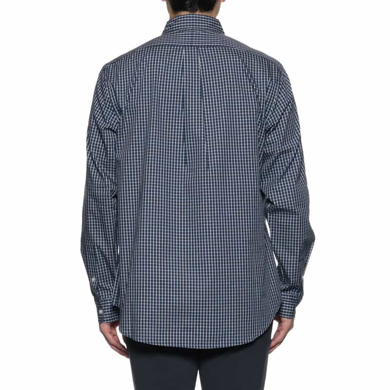 BARNEYS NEW YORK "BARNEYS" タグ付きチェック柄レギュラーカラーシャツ NAVY
