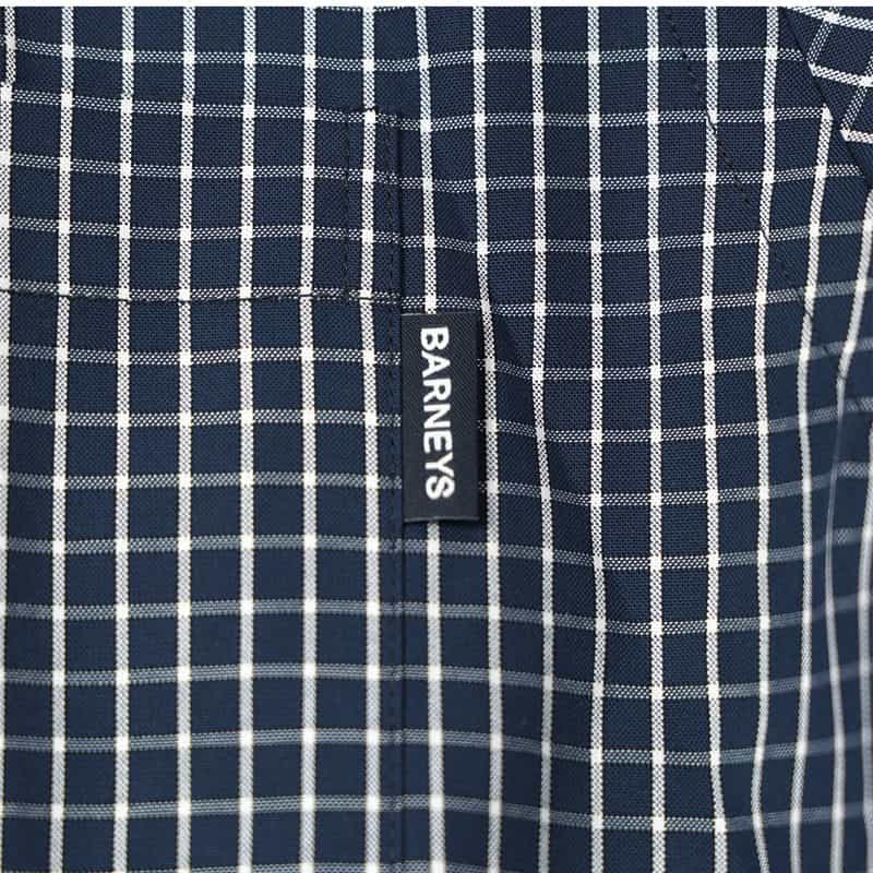 BARNEYS NEW YORK "BARNEYS" タグ付きチェック柄レギュラーカラーシャツ NAVY