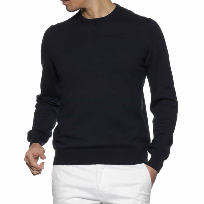 GRANSASSO コットン素材クルーネックニットプルオーバー NAVY