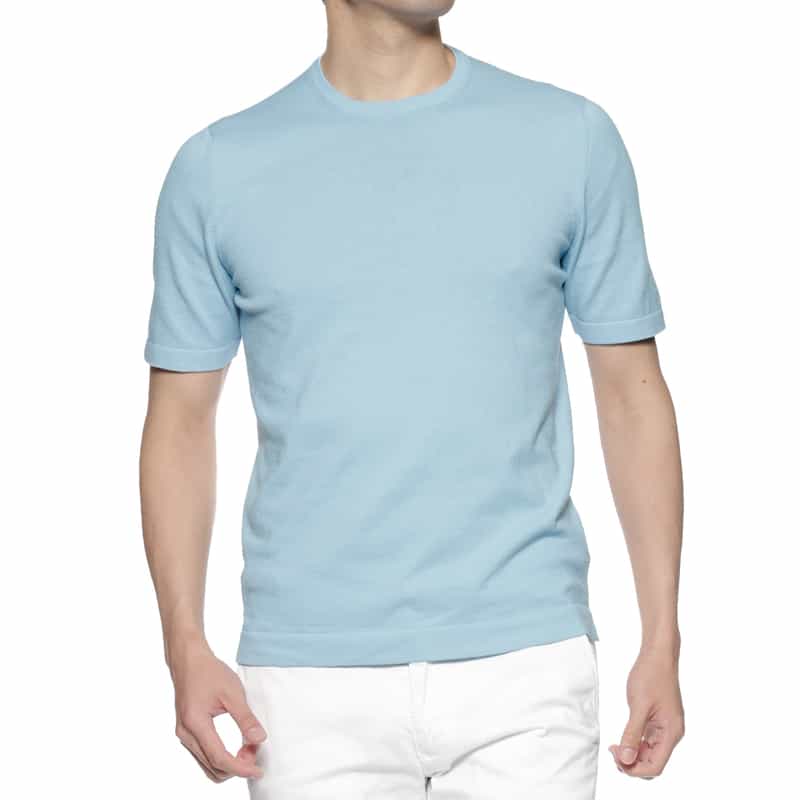 GRANSASSO ソフトコットン ニットプルオーバー LT BLUE
