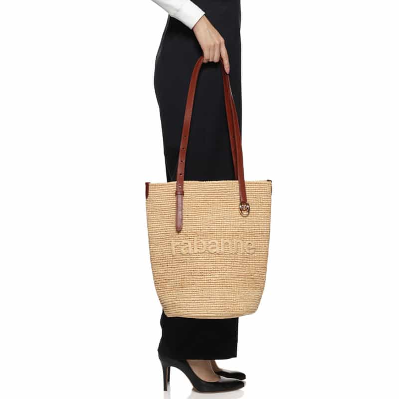 RABANNE ラフィアハンドバッグ BEIGE