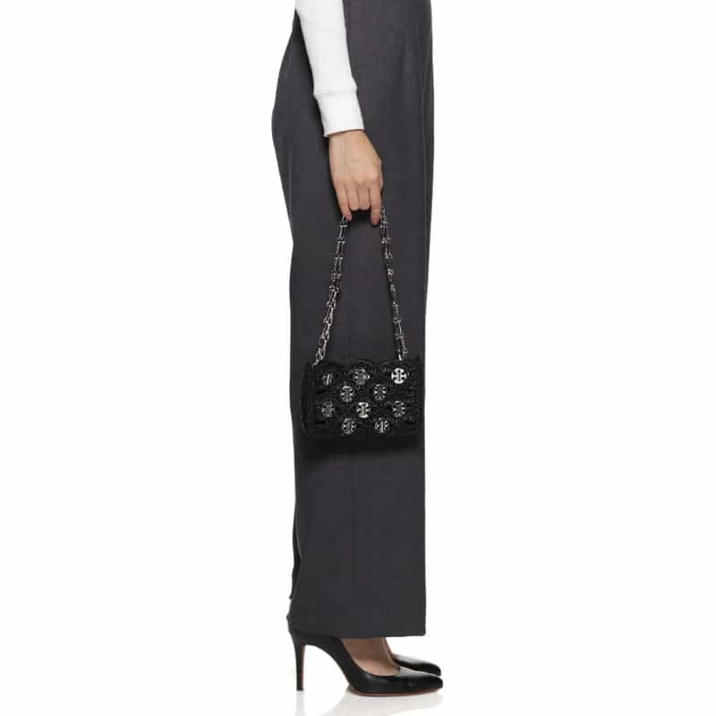 RABANNE "SAC A MAIN" ラフィアミニショルダーバッグ BLACK