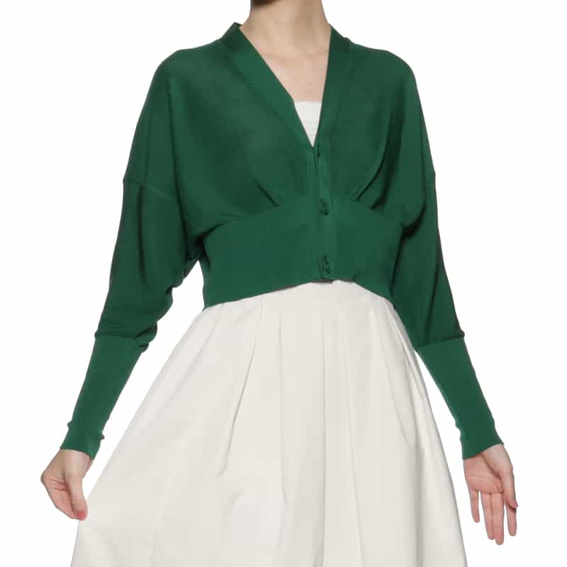 CFCL クロップド ギャザーニットカーディガン GREEN
