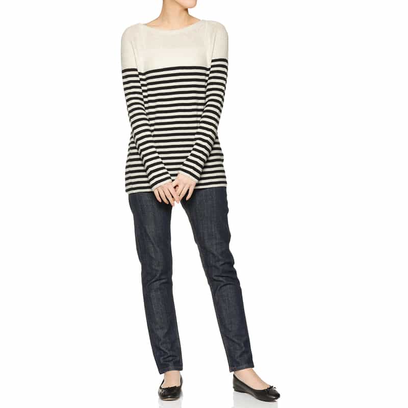 BARNEYS NEW YORK ウォッシャブル ボーダーニットプルオーバー OFF WHITE