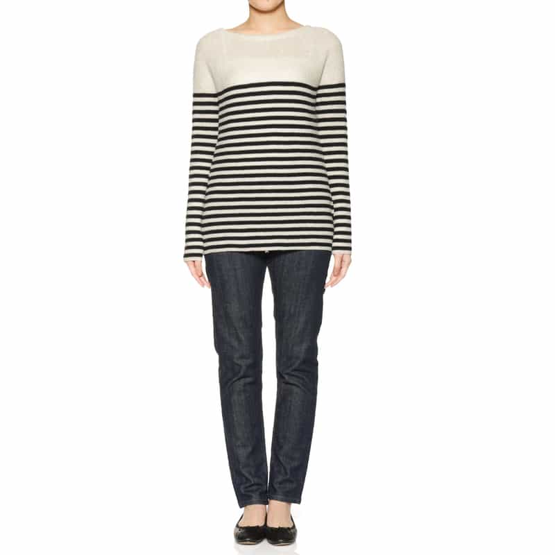 BARNEYS NEW YORK ウォッシャブル ボーダーニットプルオーバー OFF WHITE