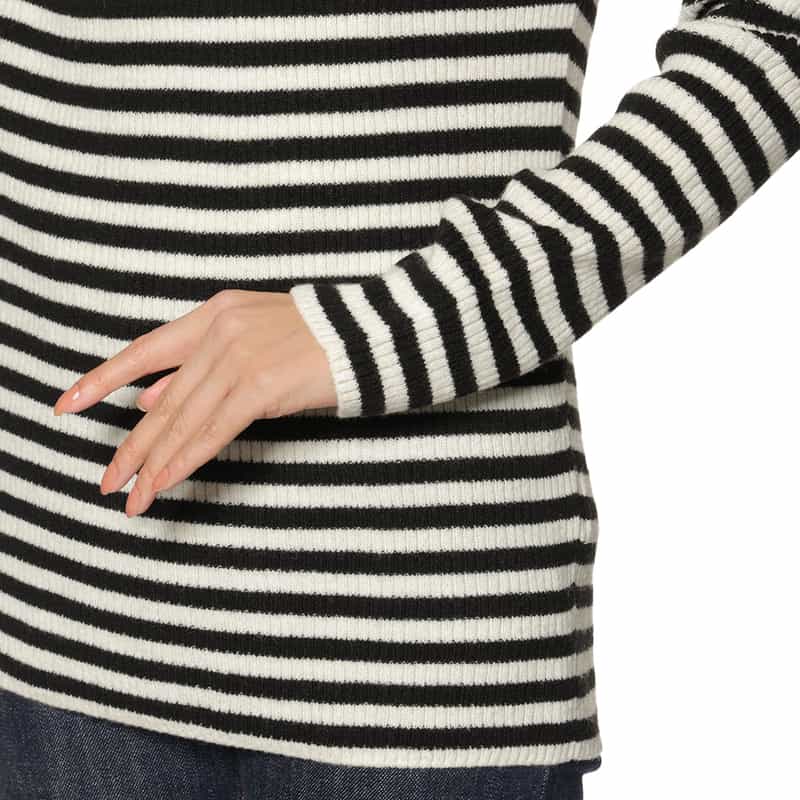 BARNEYS NEW YORK ウォッシャブル ボーダーニットプルオーバー OFF WHITE