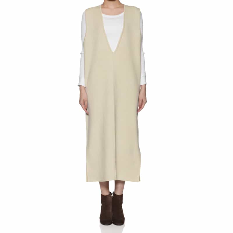 BARNEYS NEW YORK ウォッシャブル ニット Vネックジャンパードレス IVORY