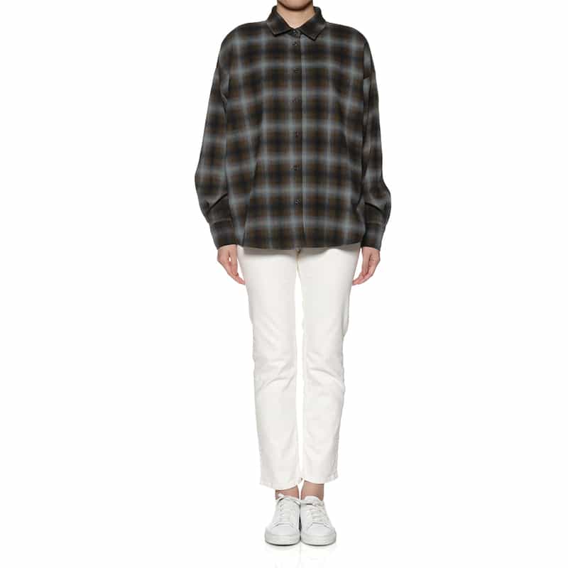 BARNEYS NEW YORK ウォッシャブル オンブレチェックシャツ BLUE