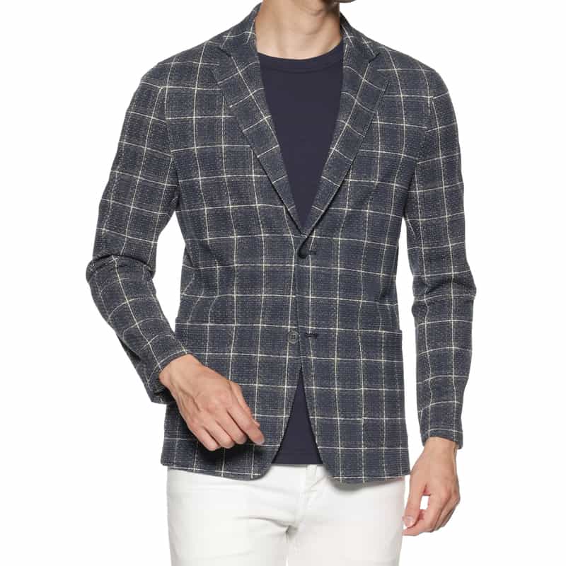 BARNEYS NEW YORK チェック柄ジャージージャケット NAVY