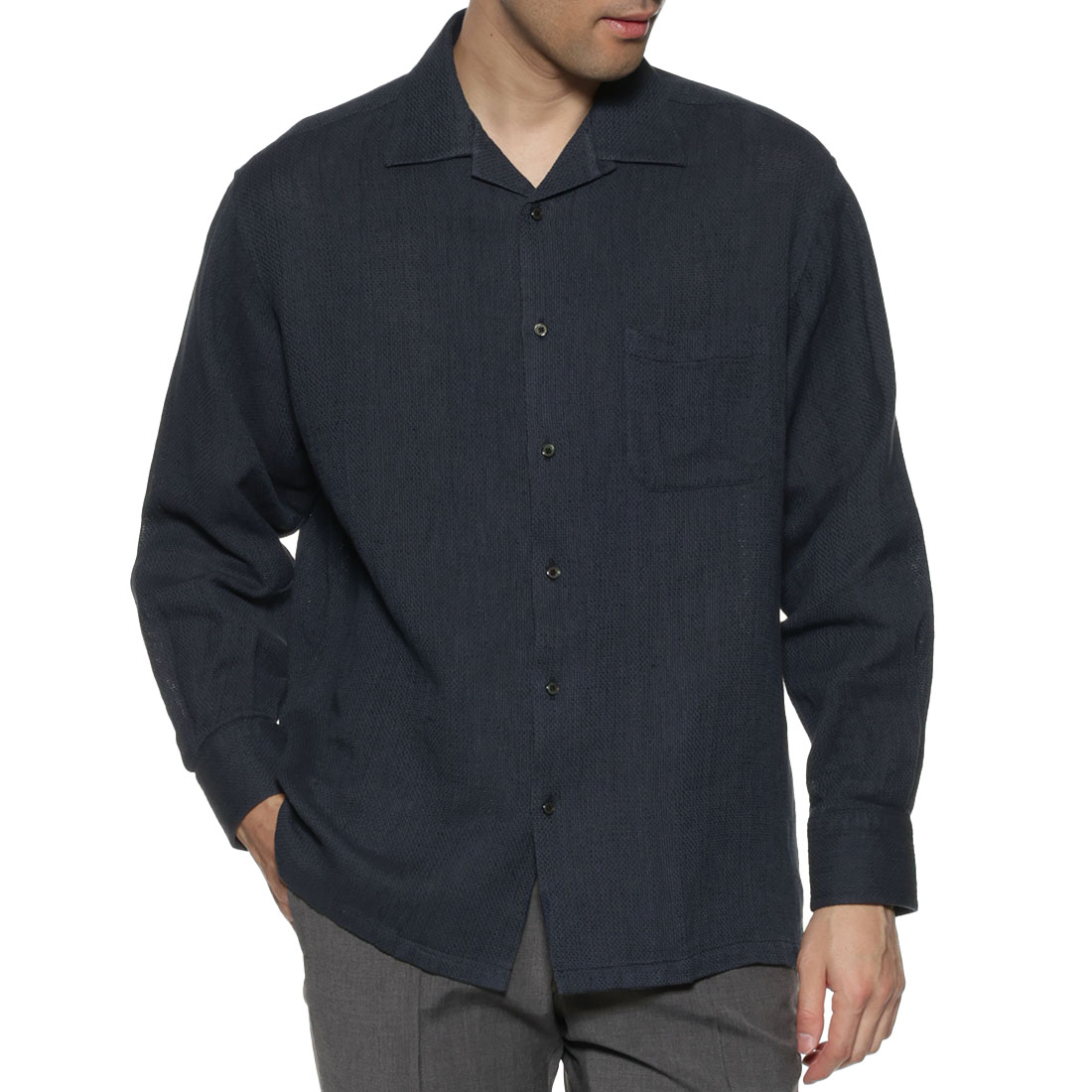 ギィローバー　バーニーズニューヨーク別注　ワイドカラーシャツ　総柄　イタリア製 MADE IN ITALY製 BARNEYS NEWYORK 長袖リネンアロハウエスタン