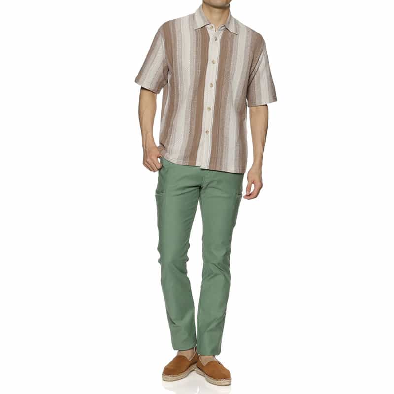 BARNEYS NEW YORK ストライプ柄ニットシャツ BEIGE