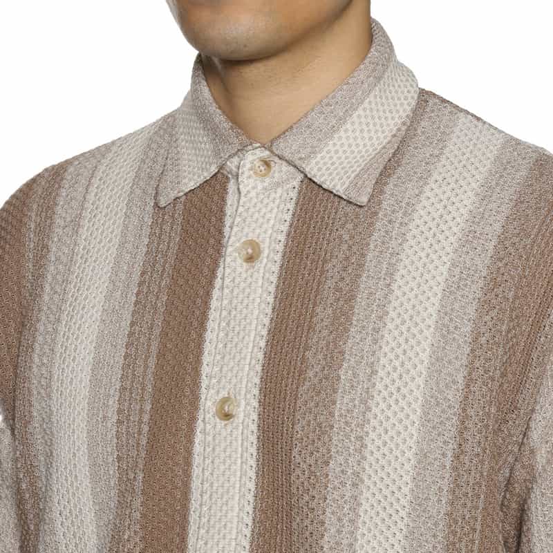 BARNEYS NEW YORK ストライプ柄ニットシャツ BEIGE