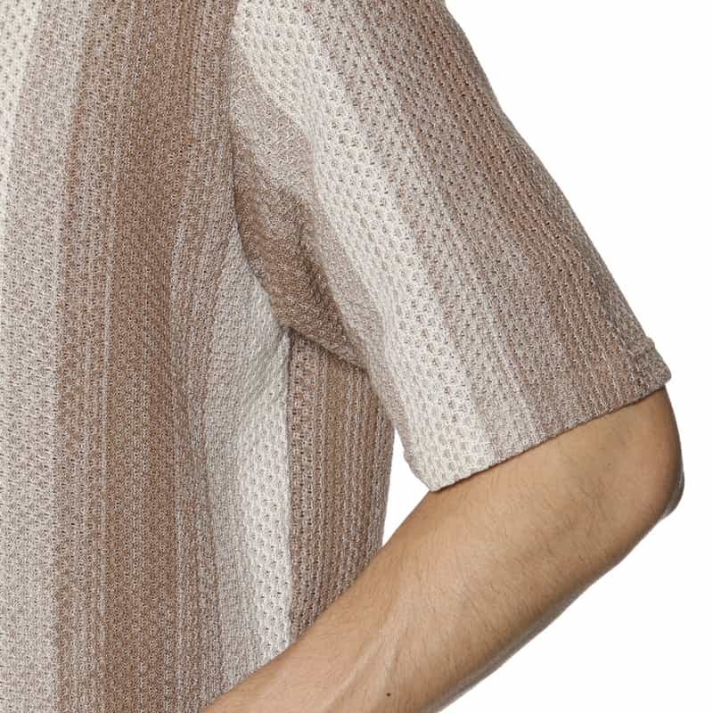 BARNEYS NEW YORK ストライプ柄ニットシャツ BEIGE