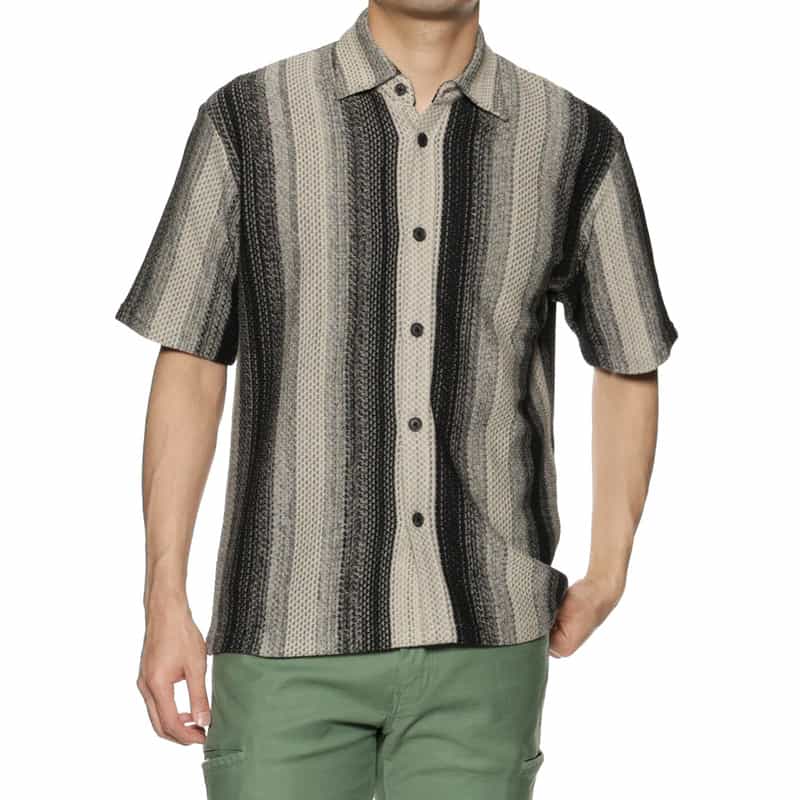 BARNEYS NEW YORK ストライプ柄ニットシャツ BLACK