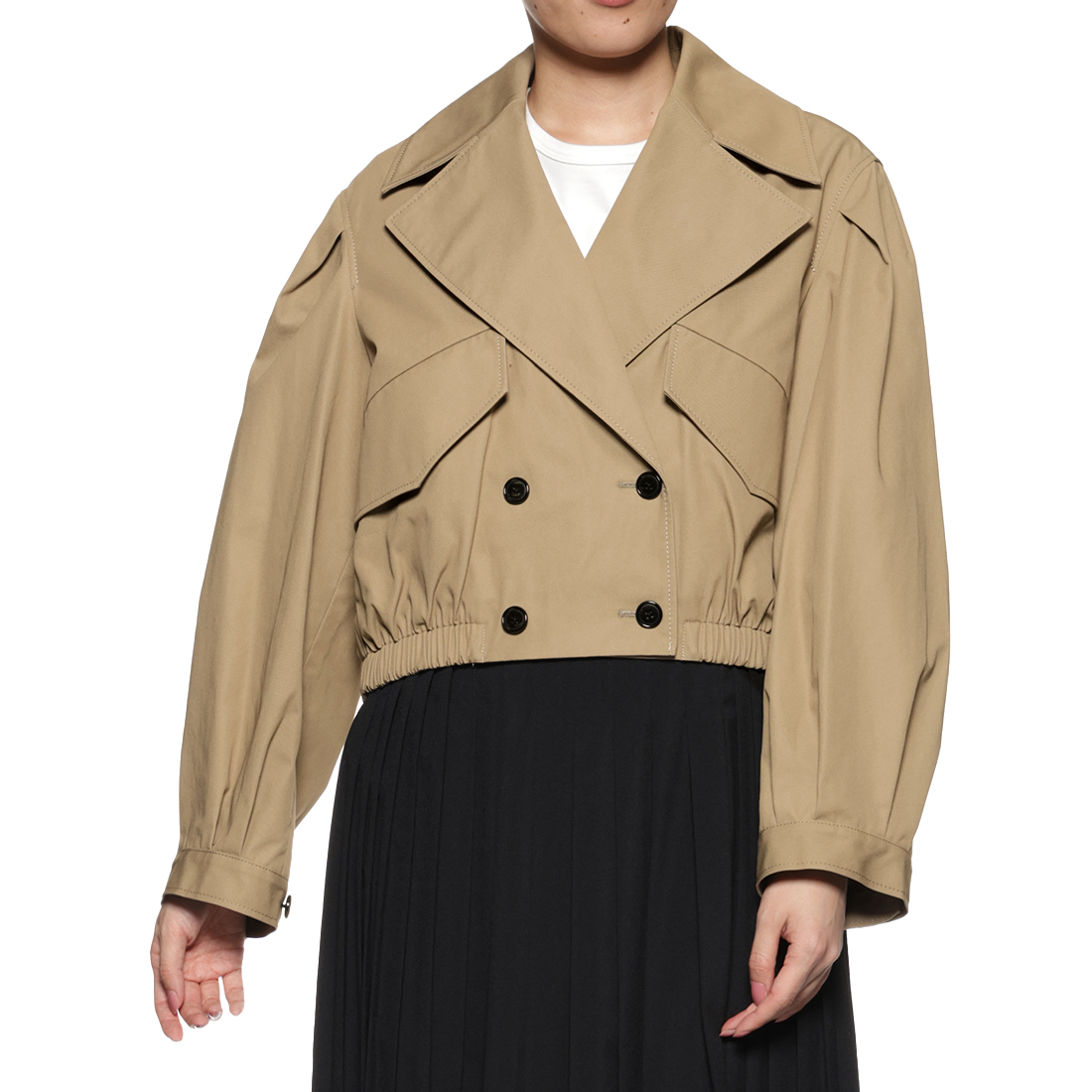 ショート丈トレンチ ギャザー ブルゾン