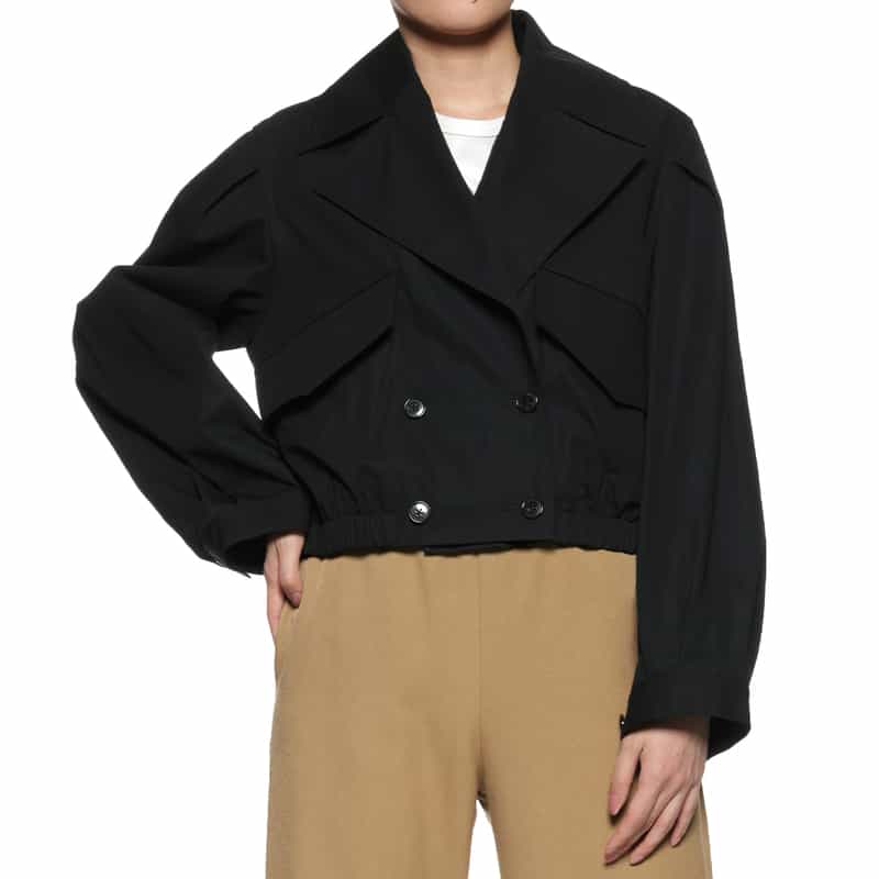 BARNEYS NEW YORK ショート丈トレンチ ギャザー ブルゾン BLACK