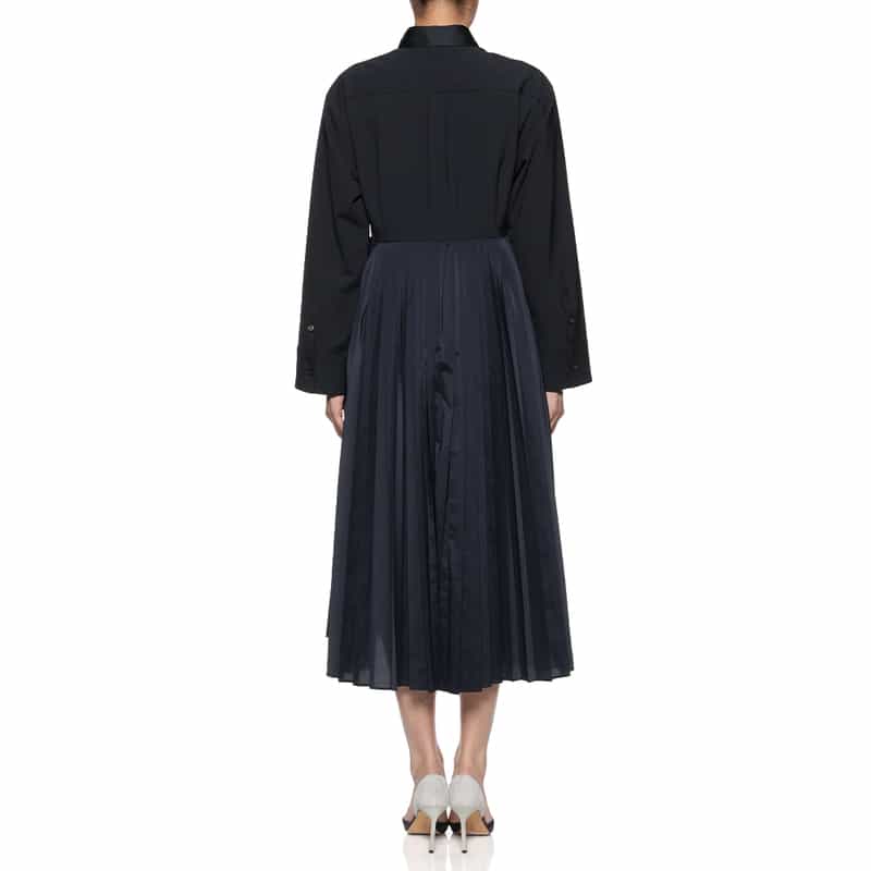 BARNEYS NEW YORK プリーツドッキング ドレス NAVY