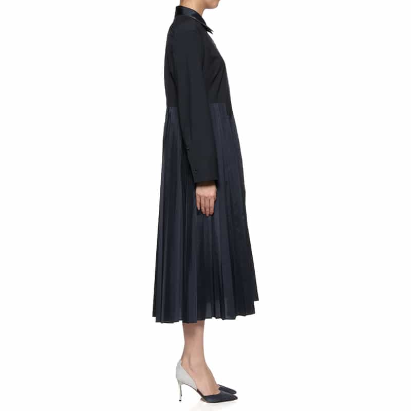 BARNEYS NEW YORK プリーツドッキング ドレス NAVY