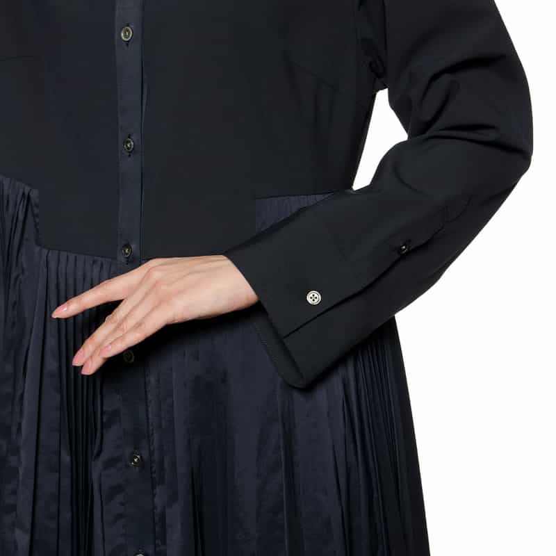 BARNEYS NEW YORK プリーツドッキング ドレス NAVY