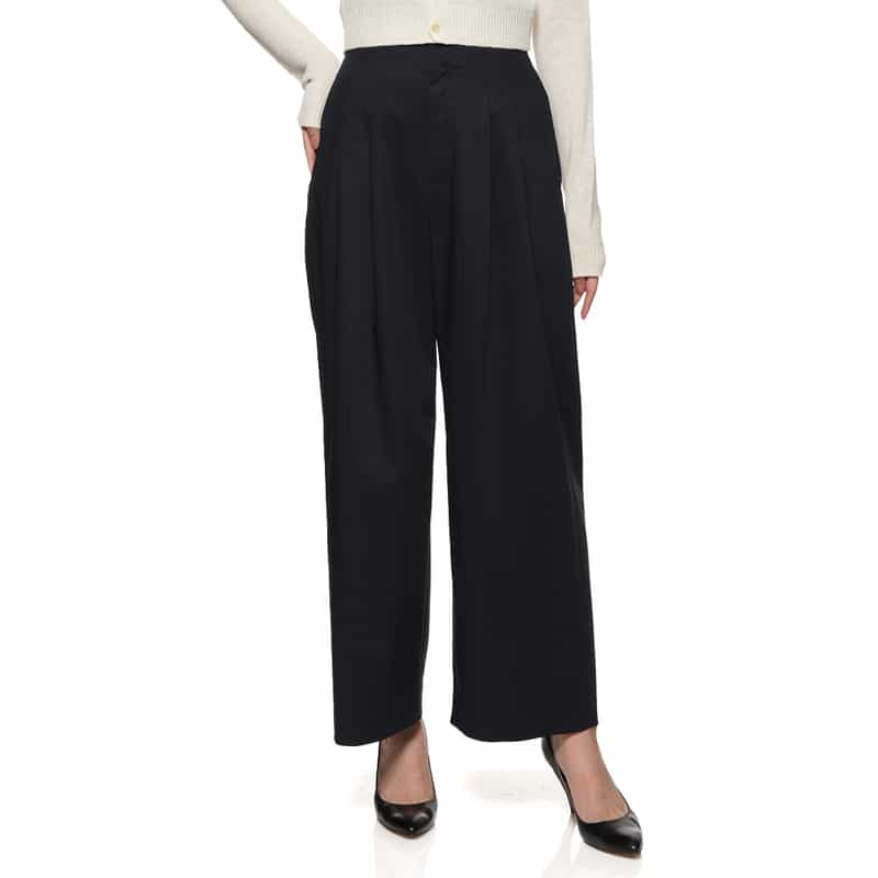 BARNEYS NEW YORK ウォッシャブル ツイルワイドシルエットパンツ NAVY
