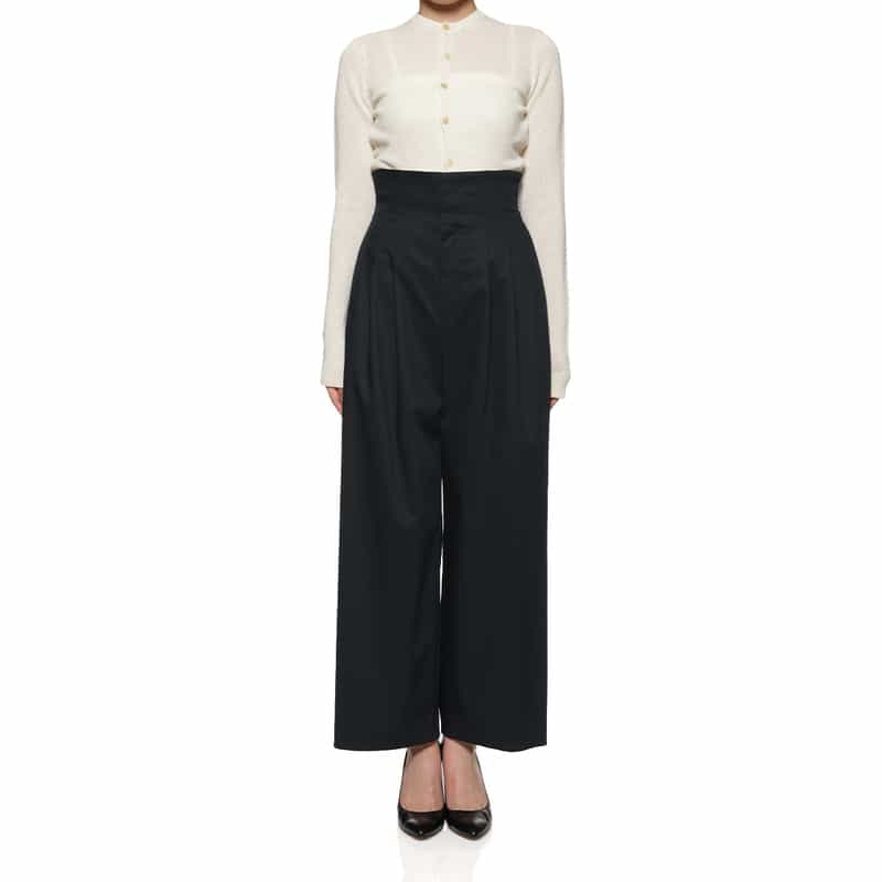 BARNEYS NEW YORK ウォッシャブル ツイルワイドシルエットパンツ NAVY
