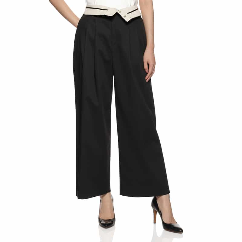 BARNEYS NEW YORK ウォッシャブル ツイルワイドシルエットパンツ BLACK
