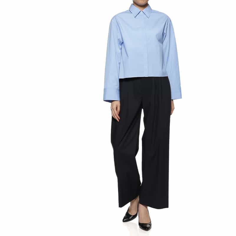 BARNEYS NEW YORK ウォッシャブルバックリボンシャツ BLUE