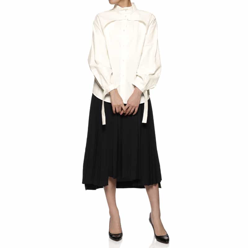 BARNEYS NEW YORK バンドカラー ドッキングシャツ WHITE