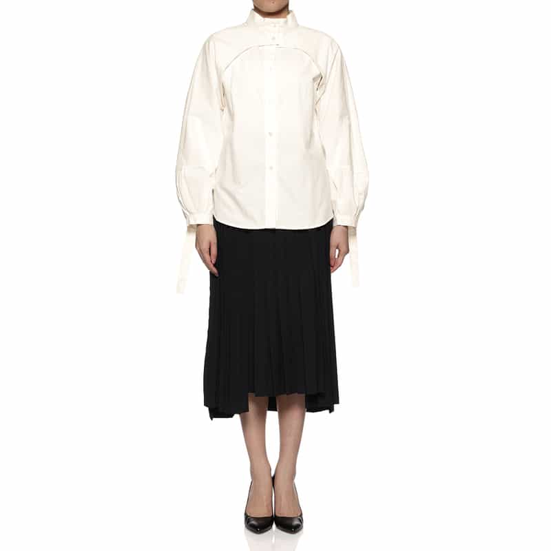 BARNEYS NEW YORK バンドカラー ドッキングシャツ WHITE