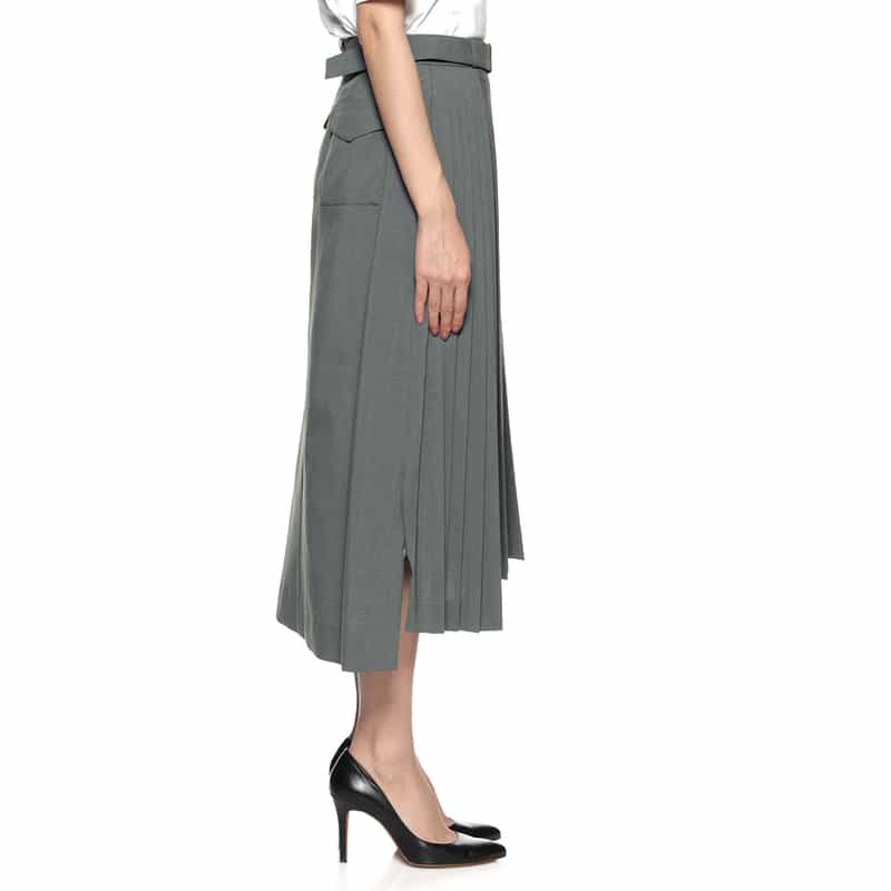 BARNEYS NEW YORK サイドファスナー プリーツスカート GRAY