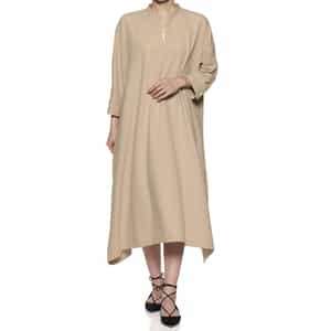 ウォッシャブル パールボタンドレープヘムドレス