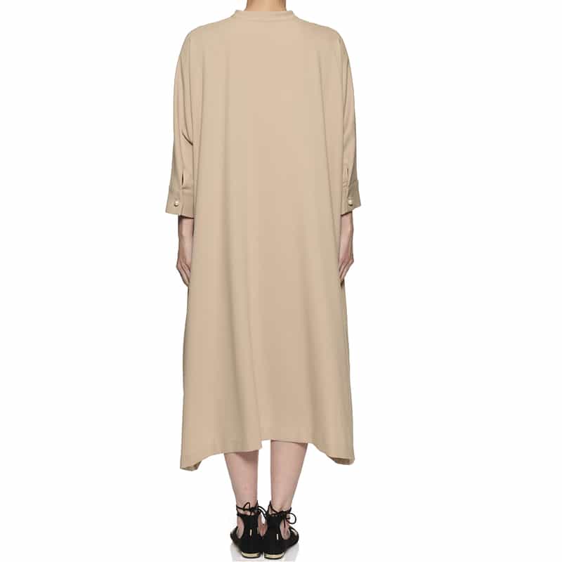 BARNEYS NEW YORK ウォッシャブル パールボタンドレープヘムドレス BEIGE