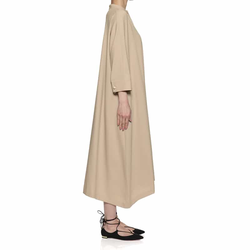 BARNEYS NEW YORK ウォッシャブル パールボタンドレープヘムドレス BEIGE