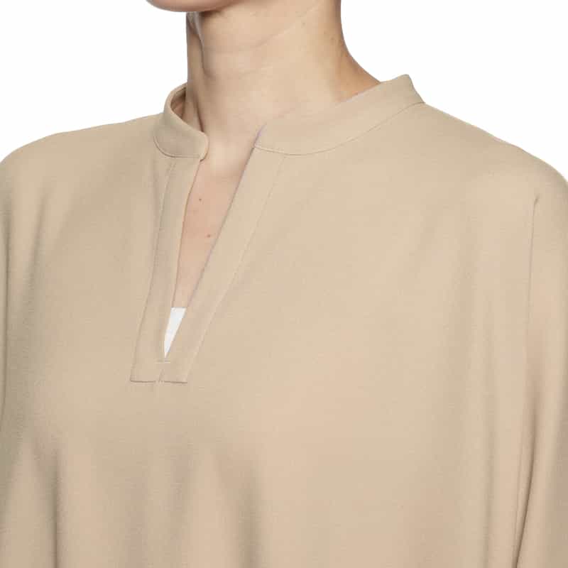 BARNEYS NEW YORK ウォッシャブル パールボタンドレープヘムドレス BEIGE