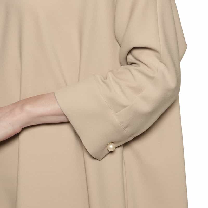 BARNEYS NEW YORK ウォッシャブル パールボタンドレープヘムドレス BEIGE